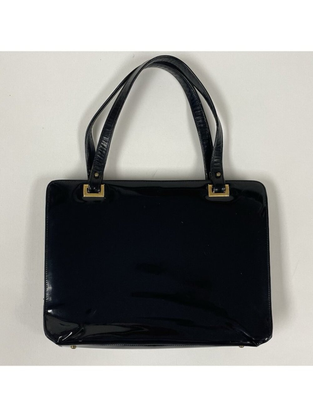 Vintage 50's Dobbies Bags Black Patent Leather Structured Handbag Box Purse